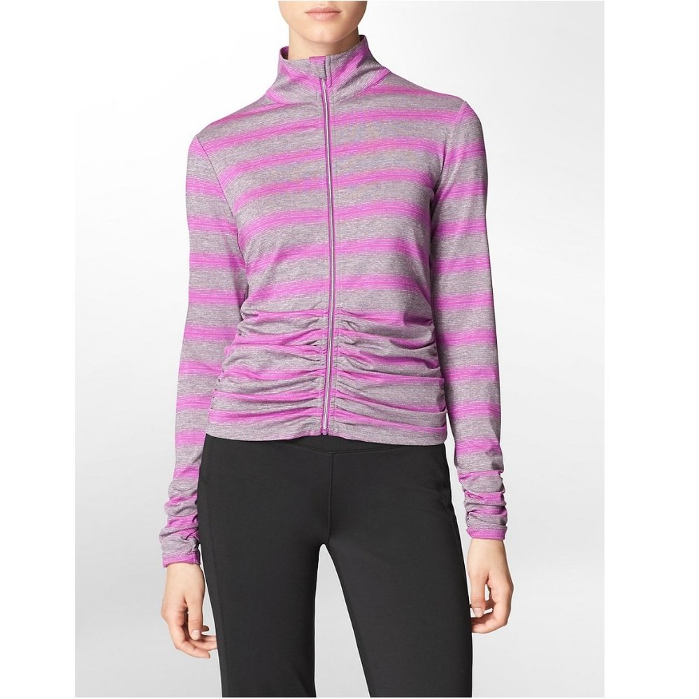 Calvin Klein Performance Heathered Stripe ruched Zip Front Jacket